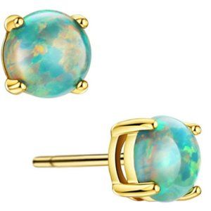 Opal Stud Earrings Sterling Silver Solitaire Style